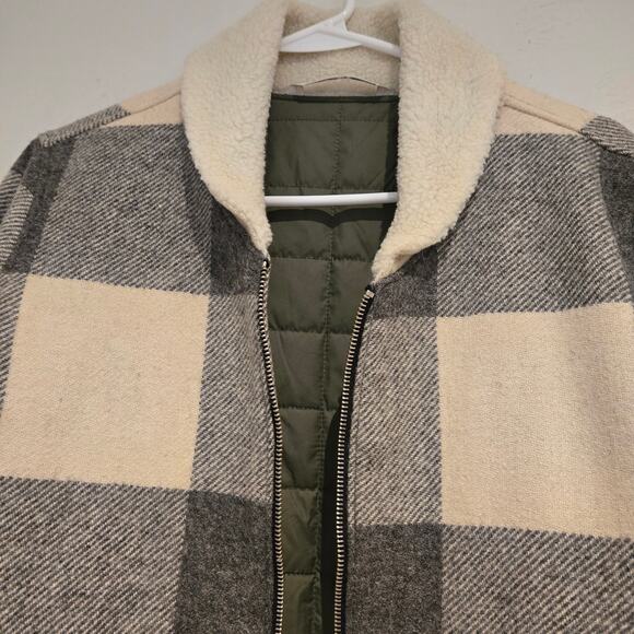 Woolrich Gray Buffalo Plaid Wool Blend Zip Front Insulated Bomber Jacket, Large - Picture 5 of 9